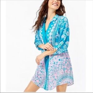 Lilly Pulitzer Natalie Swim Coverup Turquoise Teal XL used good